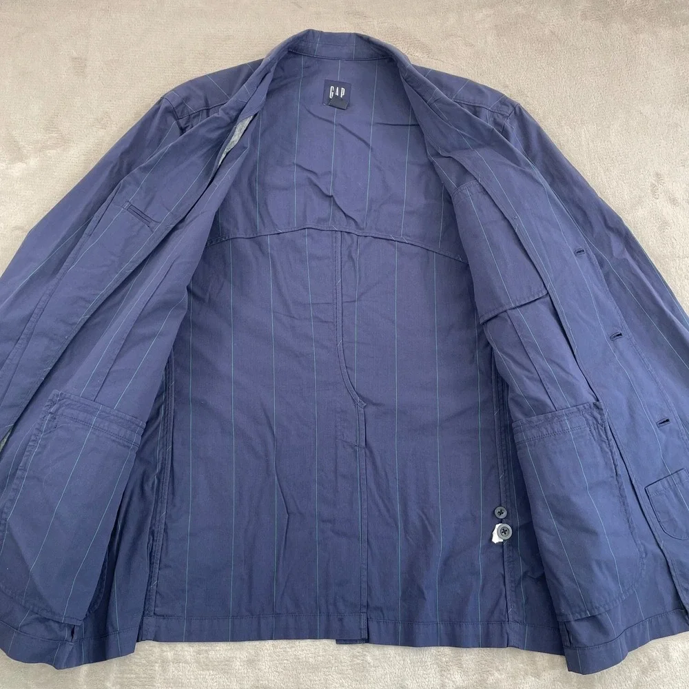 GAP 3 Button Jacket Blazer‎ Men 2XL Navy Blue Striped Cotton Work Office Preppy